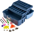 Plano Catch All Two-Tray Tackle Box Kit, Light Blue/Dark Blue, Rust-Proof Brass Latch, Top-Access Tray with Deep Storage, Made in the USA, Portable Fishing Gear Storage Organizer