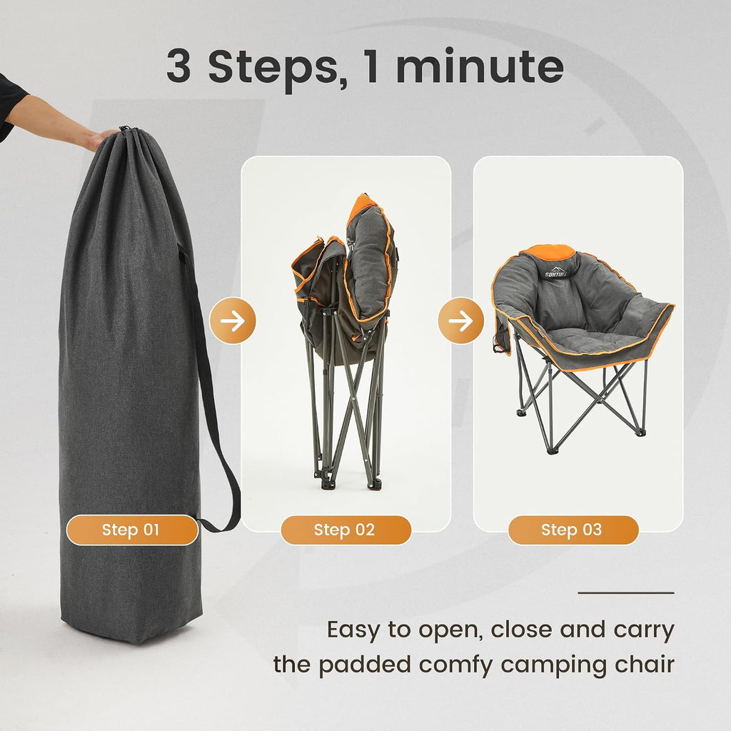 Oversized Padded Comfy Camping Chair for Adults, Portable Padded Lawn Chair, (2 Pack) (Orange)