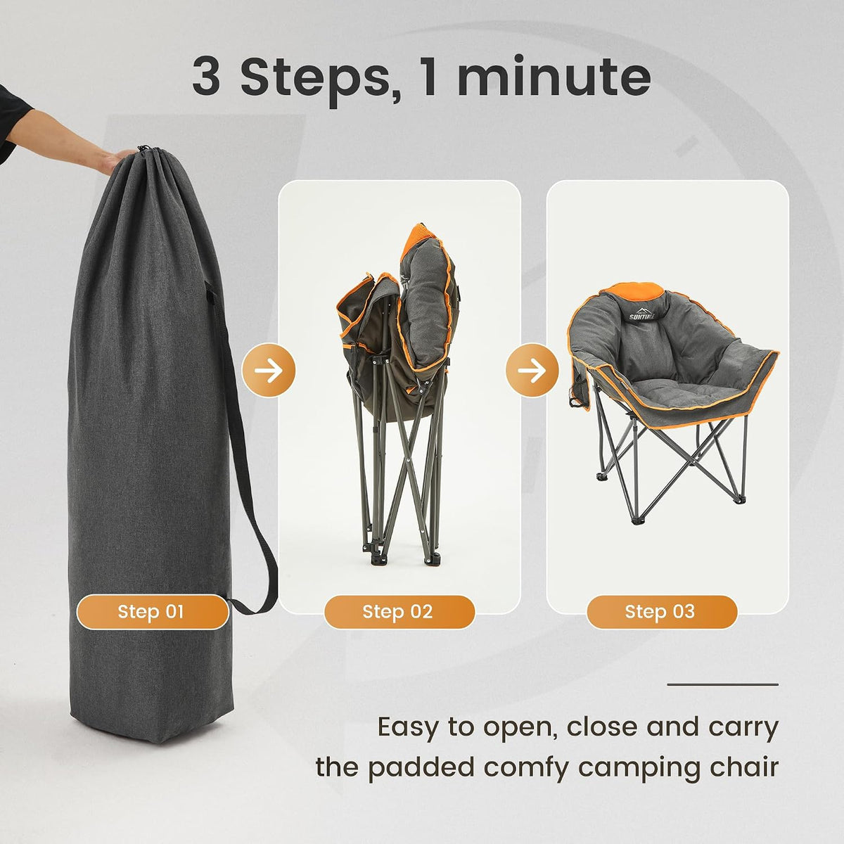 Oversized Padded Comfy Camping Chair for Adults, Portable Padded Lawn Chair, (2 Pack) (Orange)