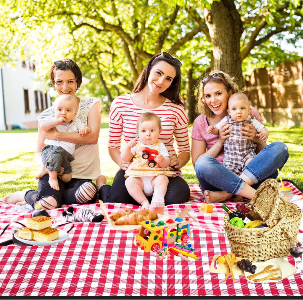 Extra Large Picnic Blanket, 80 x 60 in Waterproof Beach Mat, Red Plaid