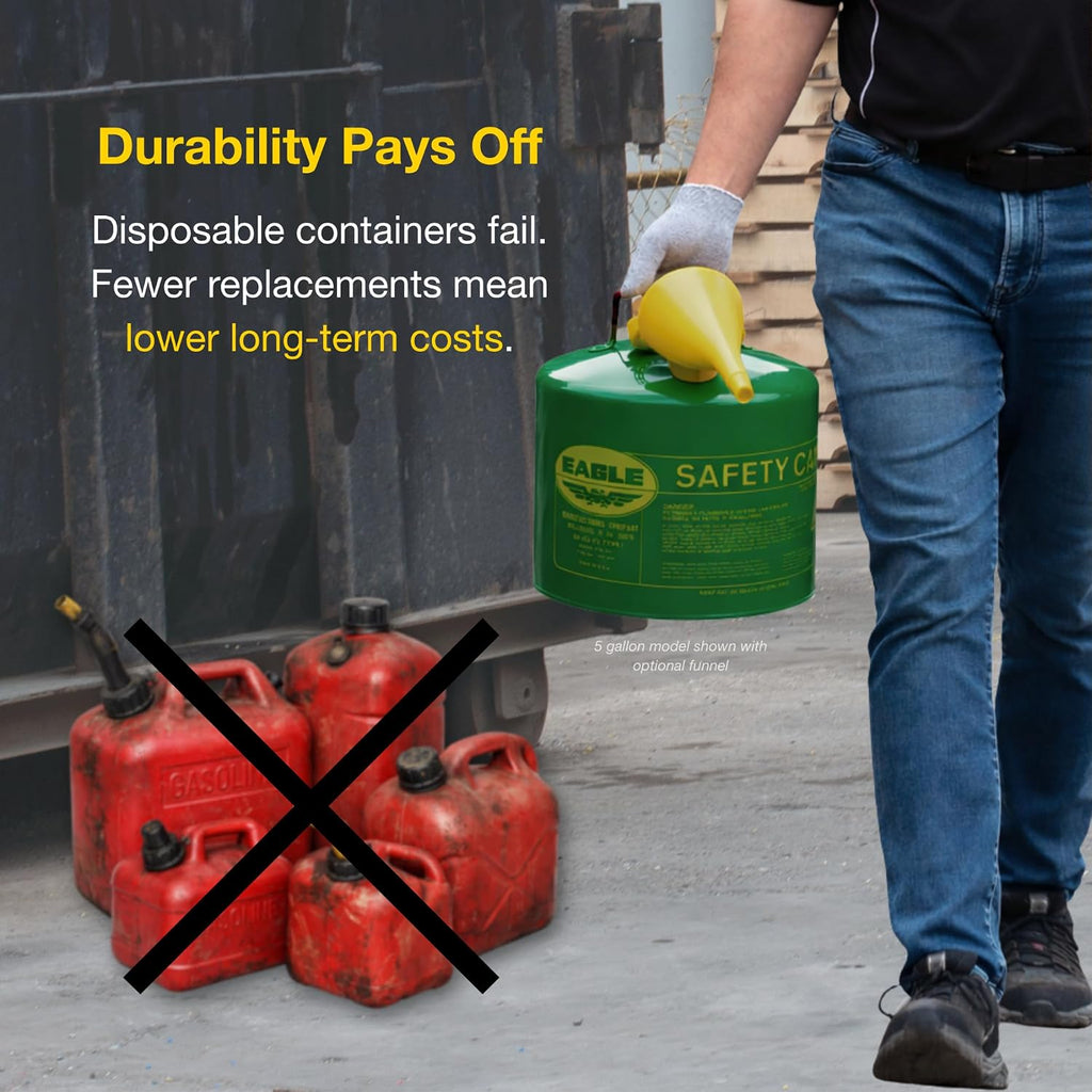 Eagle 5 Gallon Type I Green Safety Gas Can for Oil and Other Combustibles
