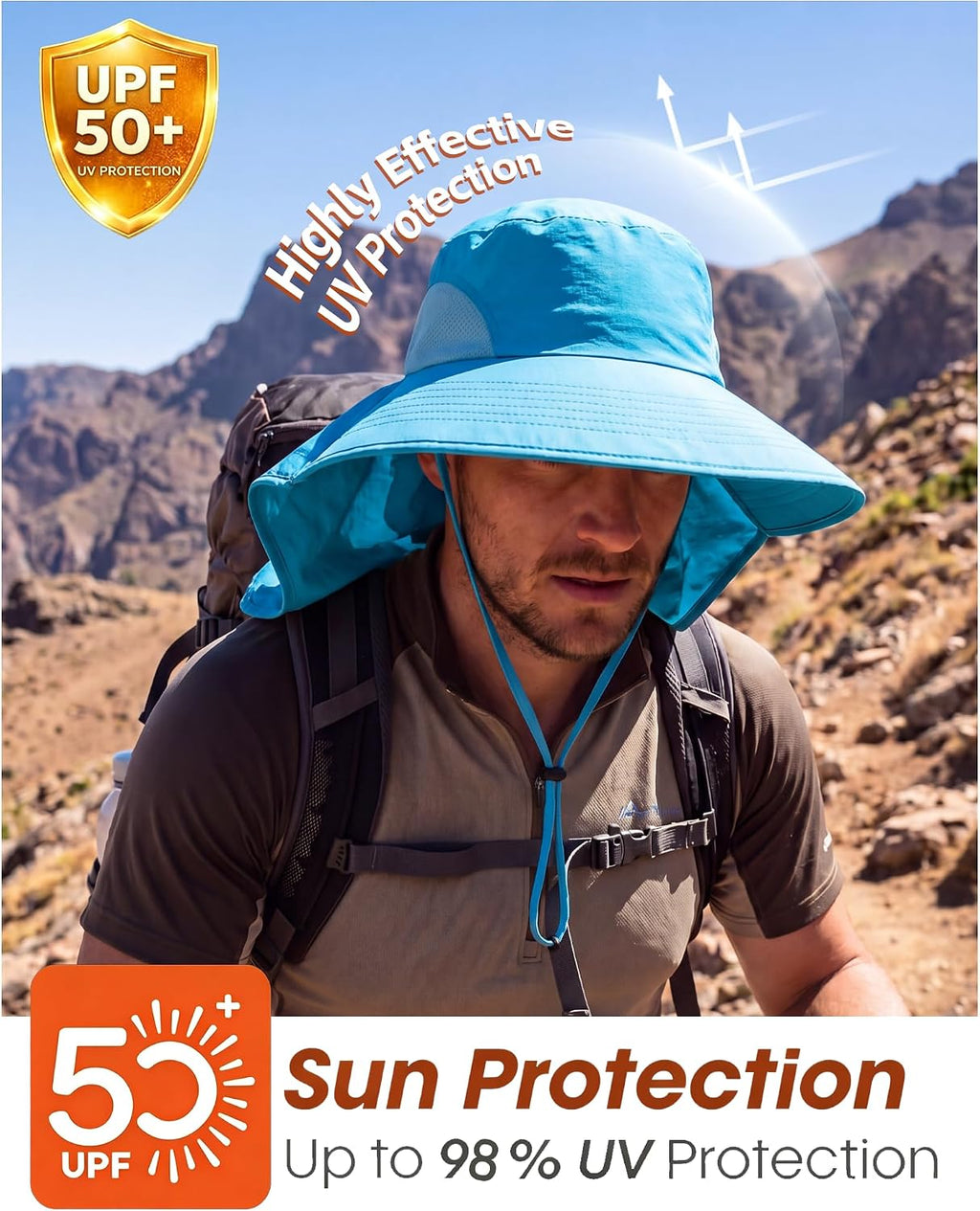 Home Prefer Outdoor UPF50+ Sun Hat Wide Brim Mesh Fishing Hat with Neck Flap
