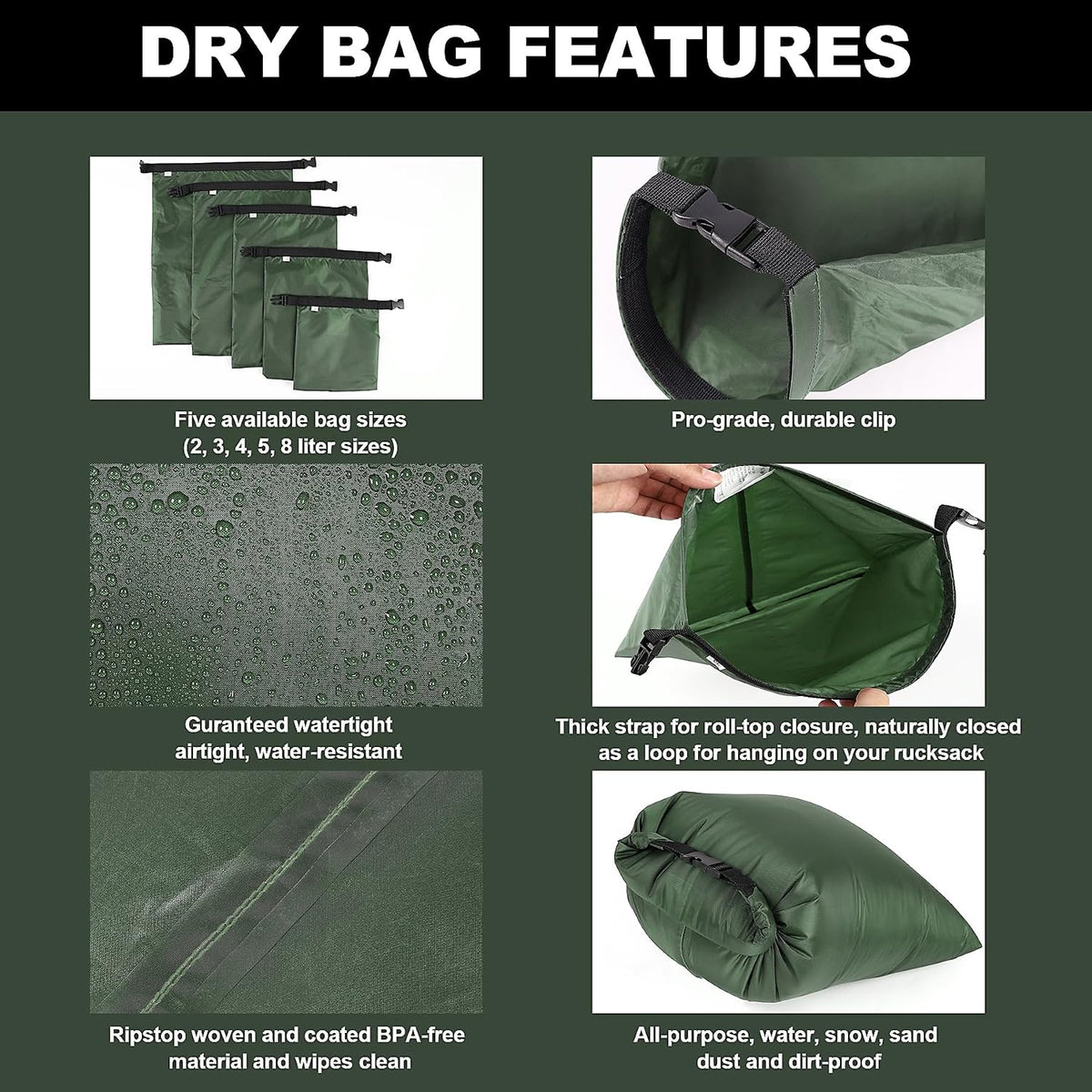 Dry Bags Waterproof Set, 5 Packs Ultralight Waterproof Bags Small Stuff Sack Water Proof Bag Dry Packs, Outdoor Dry Bag Keep Gear Dry for Backpacking Hiking Boating Camping Travel