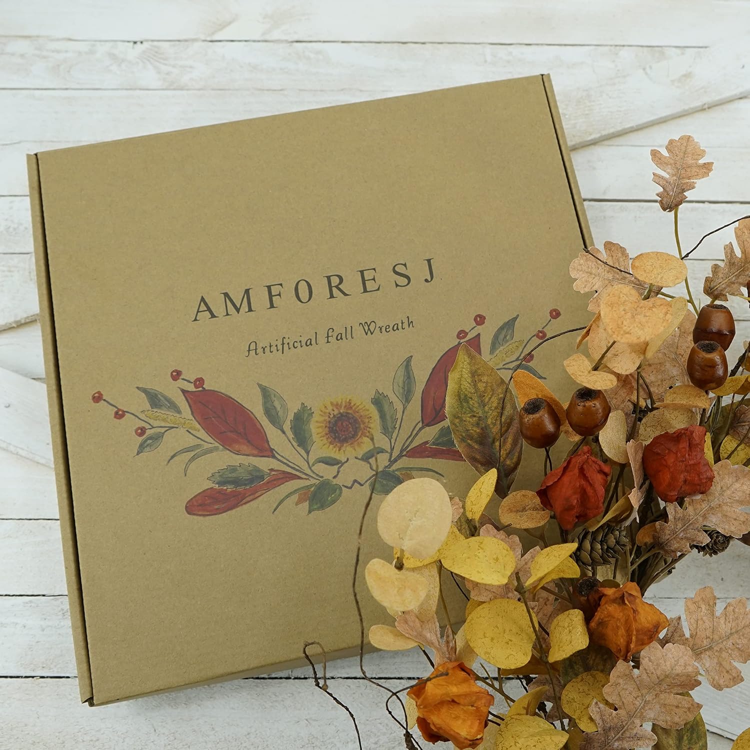 AMF0RESJ Artificial Fall Wreath for Front Door Autumn Wreath for Home Decor