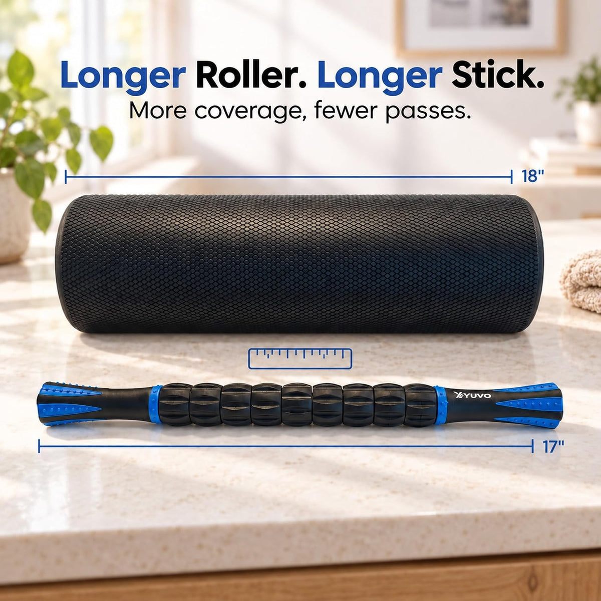6-in-1 Foam Roller Set - 18" High Density Trigger Point Back Roller