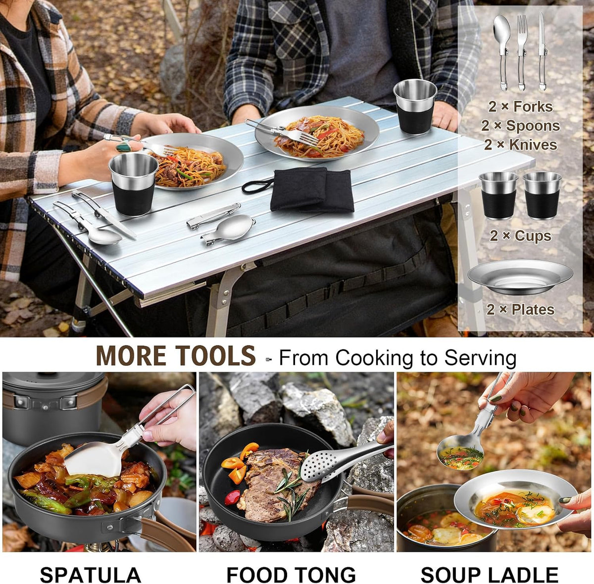 18Pcs Camping Cookware Cooking Set, Joyfair Camp Mess Kit with Utensils