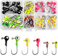 AGOOL Fishing Jig Heads Hooks Kit, 35/60pcs Round Ball Jig Heads Fishing Lures Crappie Jig Heads for Soft Plastic Baits Bass Trout Soft Worm Shrimp Lures Freshwater Saltwater