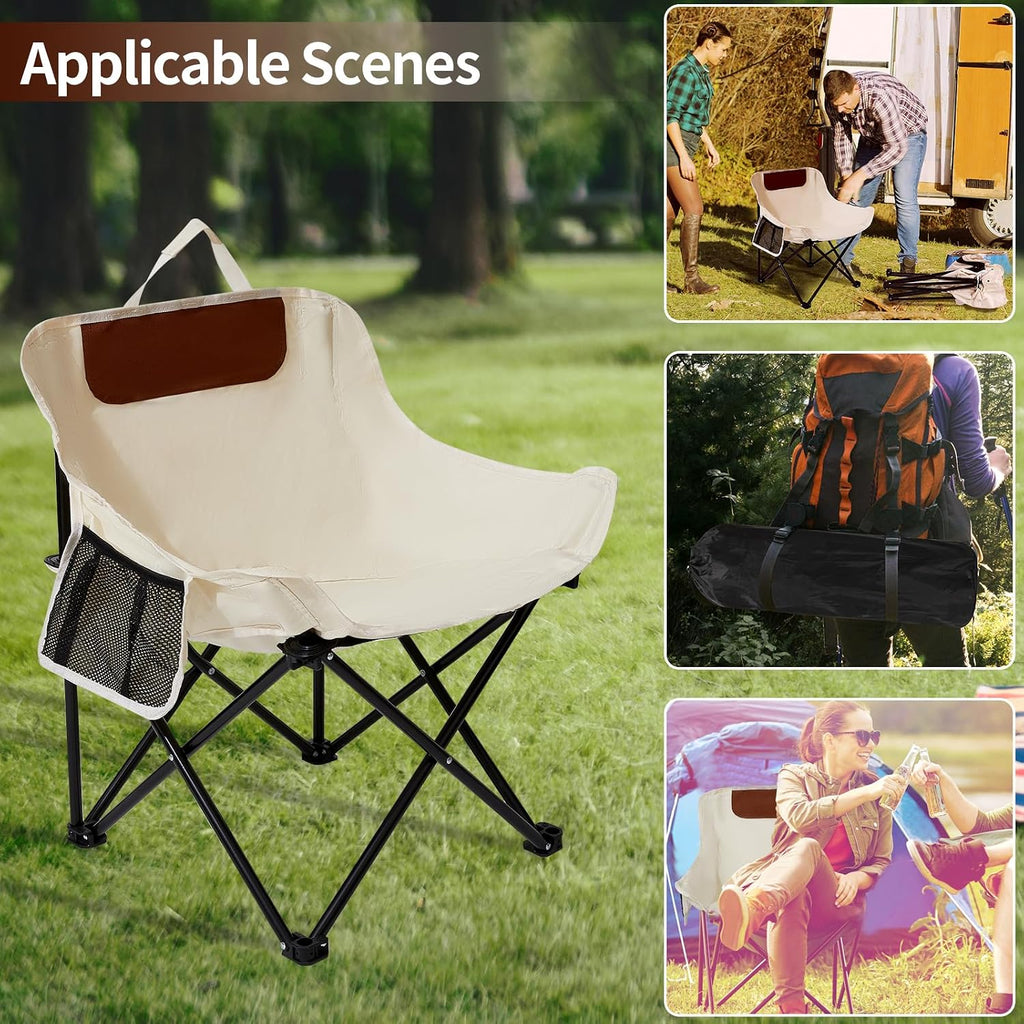 SHANQUAN 2 Pack Folding Camping Chair, Compact Camp Chair,Outdoor Lawn Portable Lightweight Backpacking Chair with Carrying Bag for Outdoor Camp,Travel,Beach,Picnic,Fishing, Hiking (Beige)