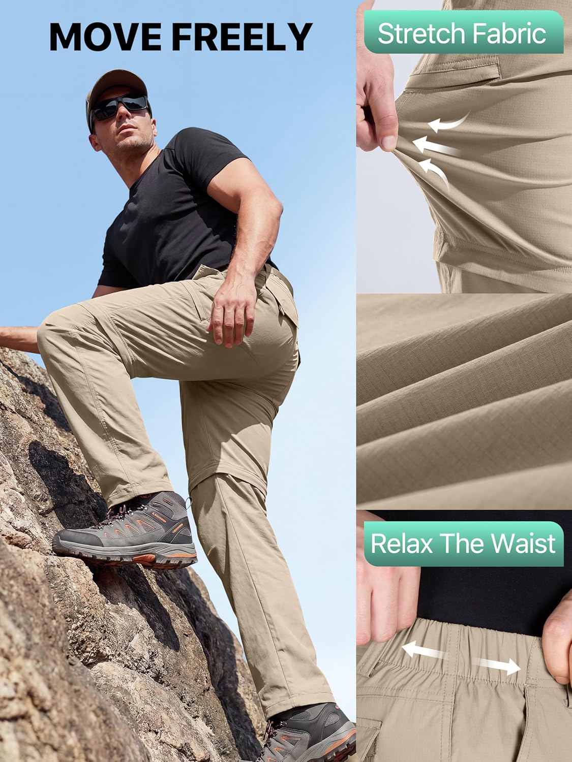 FREE SOLDIER Men's Convertible Hiking Pants Outdoor Lightweight