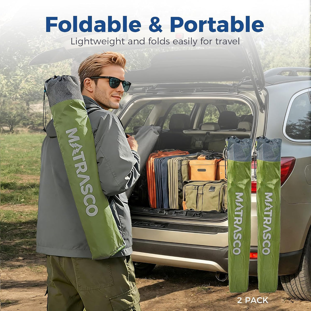 Oversized XL Camping Chair 2-Pack with Mesh Back, Green