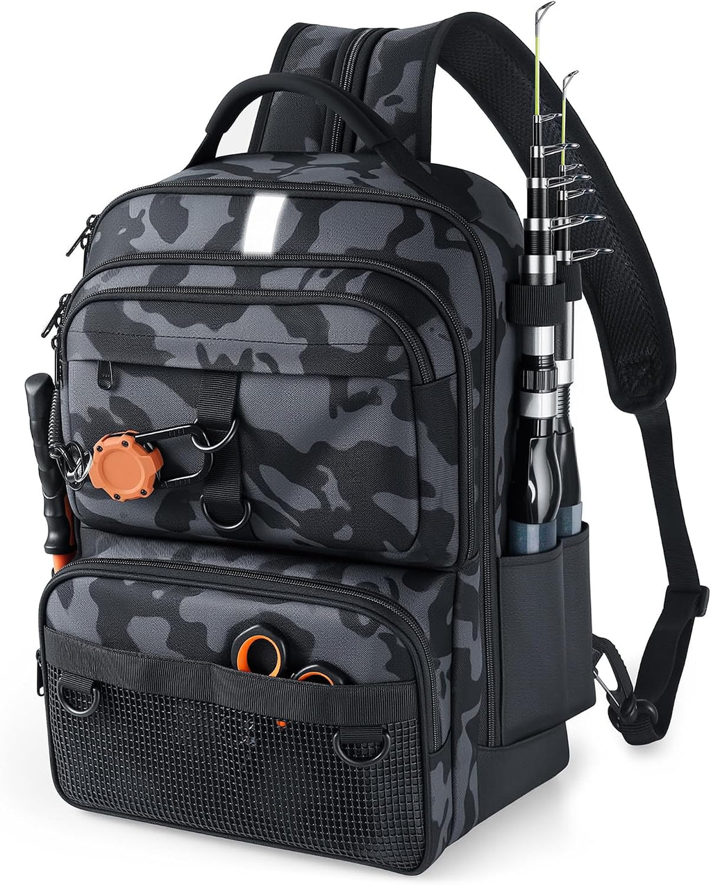 Fishing Backpack with Tackle Boxes and Rod Holder, Fish Lure Kit and Tool