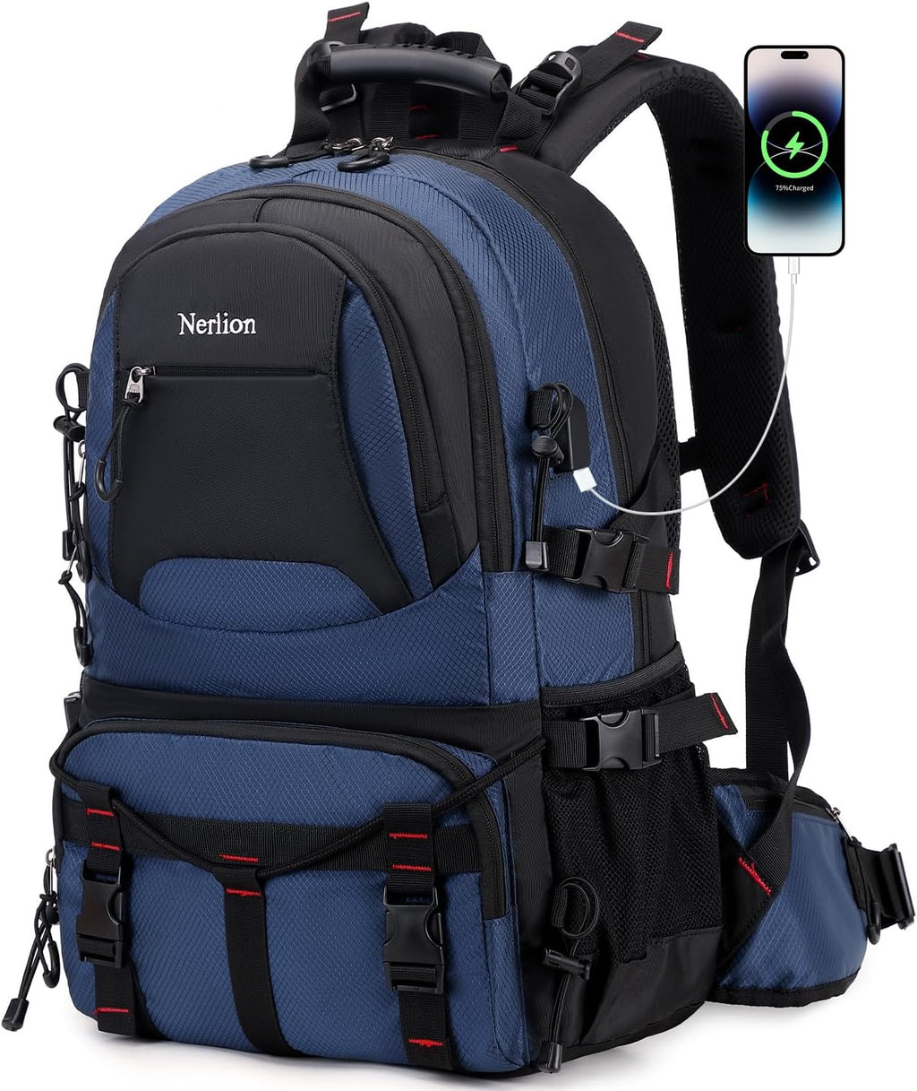 Nerlion 40L Hiking Backpack Travel Backpack for Men Women Camping Waterproof Outdoor Hiking Daypack Lightweight Backpack (Blue)