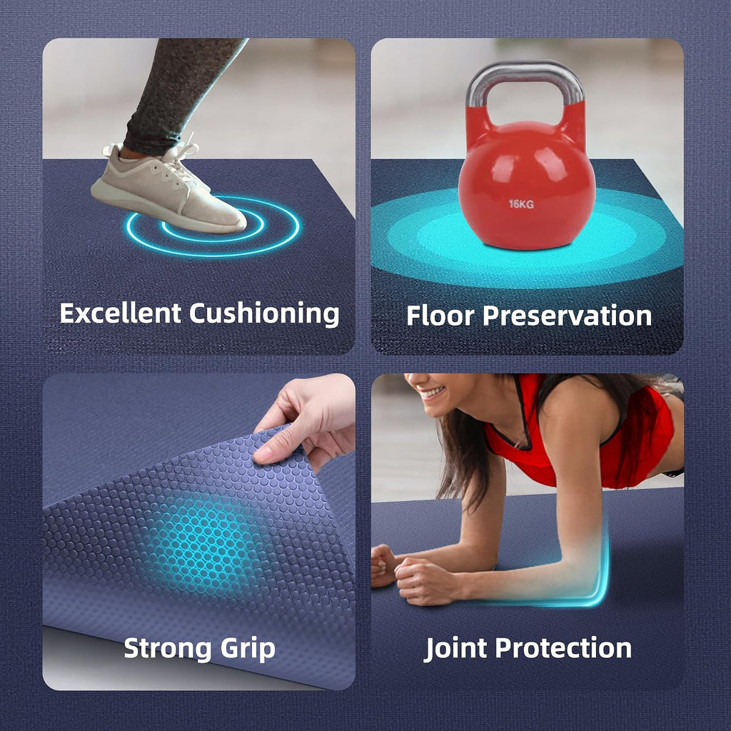 GymCope Large Exercise Mat for Home Workouts, 12x6/10x6/9x6/8x6/7x5/6x4 ft