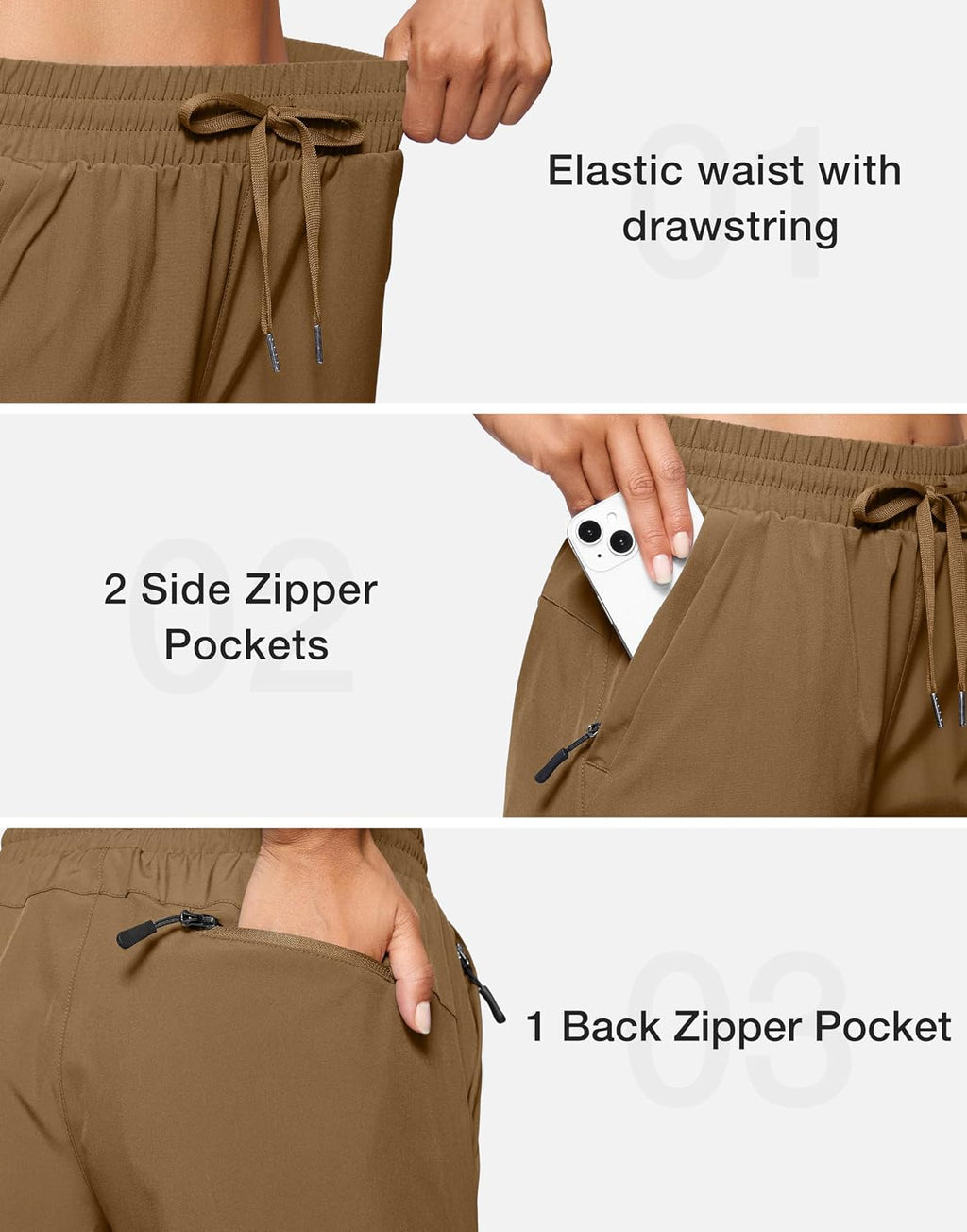 SANTINY Women's 7''/ 9'' Hiking Shorts with 3 Zipper Pockets Athletic Shorts