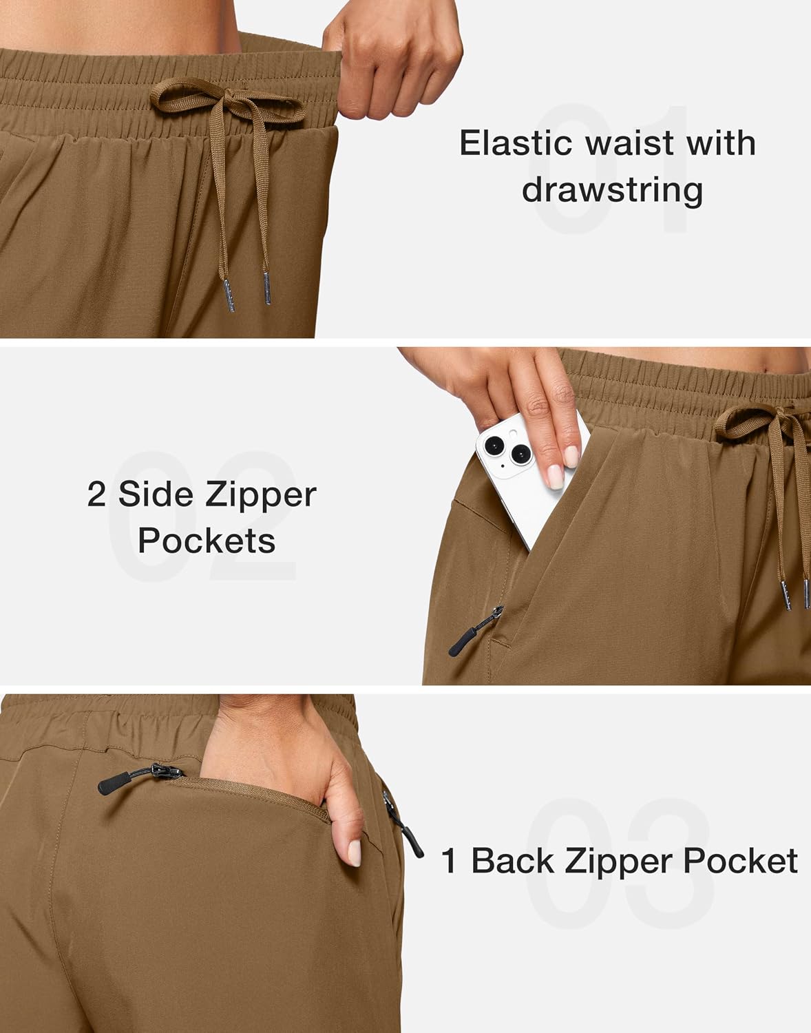 SANTINY Women's 7''/ 9'' Hiking Shorts with 3 Zipper Pockets Athletic Shorts