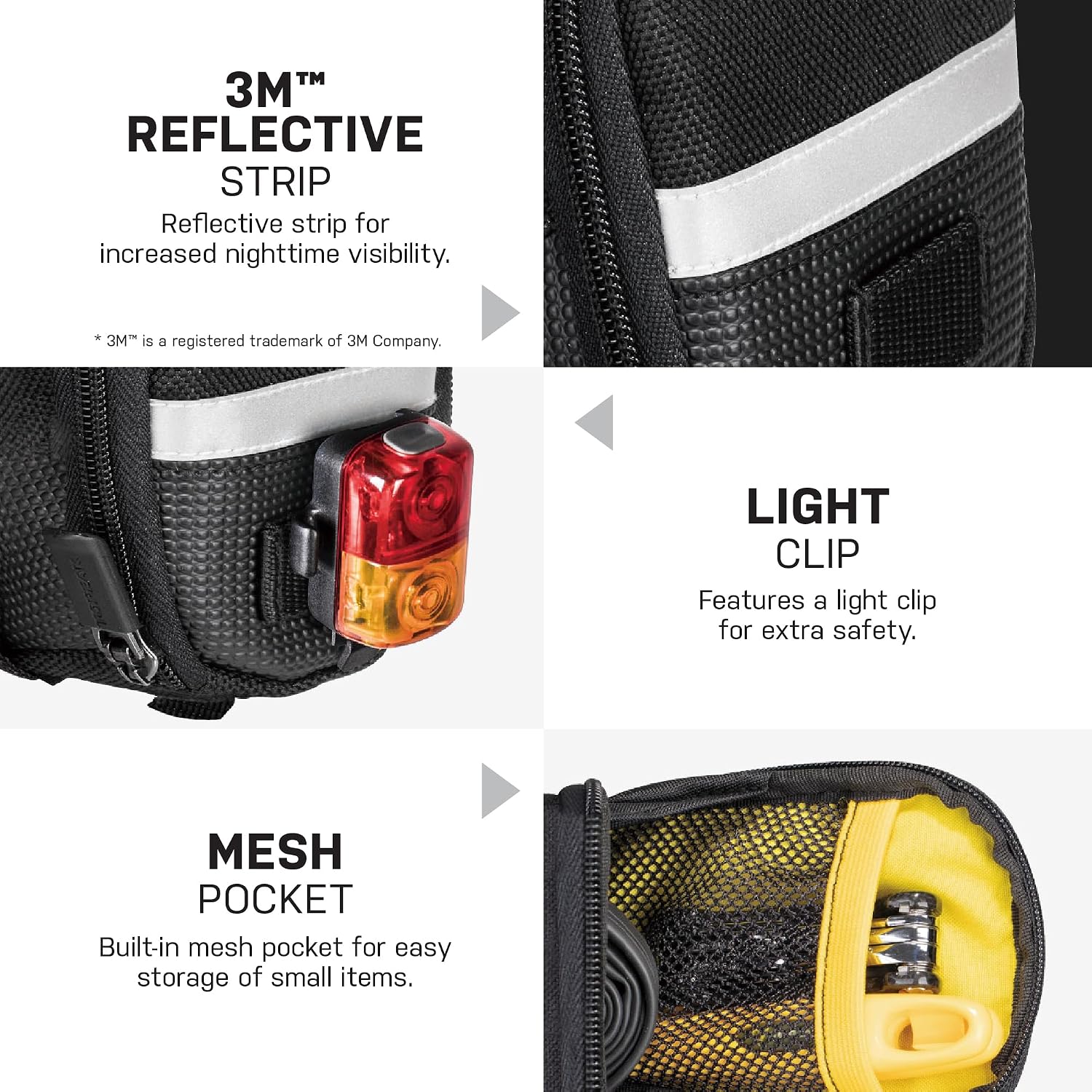 Topeak Aero Wedge Pack (Strap Mount, Medium) – Aerodynamic Seat Bag for Bikes, 1200D Polyester Construction, Quick-Release Buckle Mount, Expandable Storage, 3M Reflective Strip & Safety Light Clip
