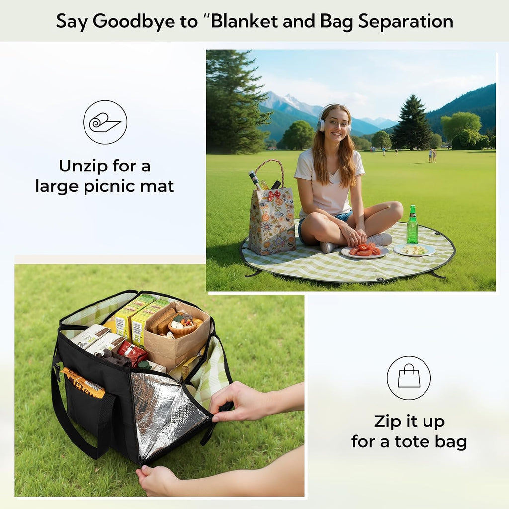GRANNY SAYS 2-in-1 Waterproof Picnic Blankets & Tote Bag for Camping, Black