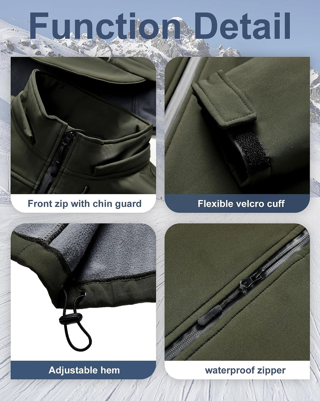 Men's Soft Shell Jacket Waterproof Military Tactical Coat Winter Fleece Lined Rain Jacket with Detachable Hood