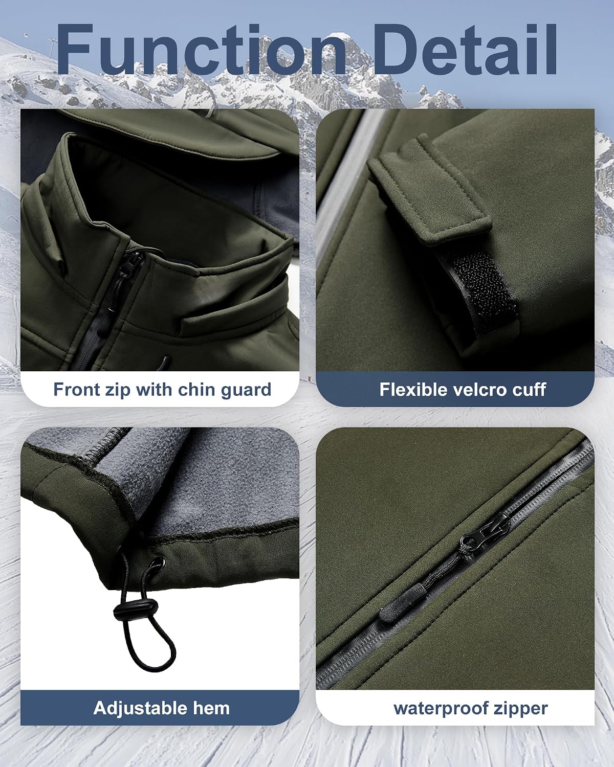 Men's Soft Shell Jacket Waterproof Military Tactical Coat Winter Fleece Lined Rain Jacket with Detachable Hood