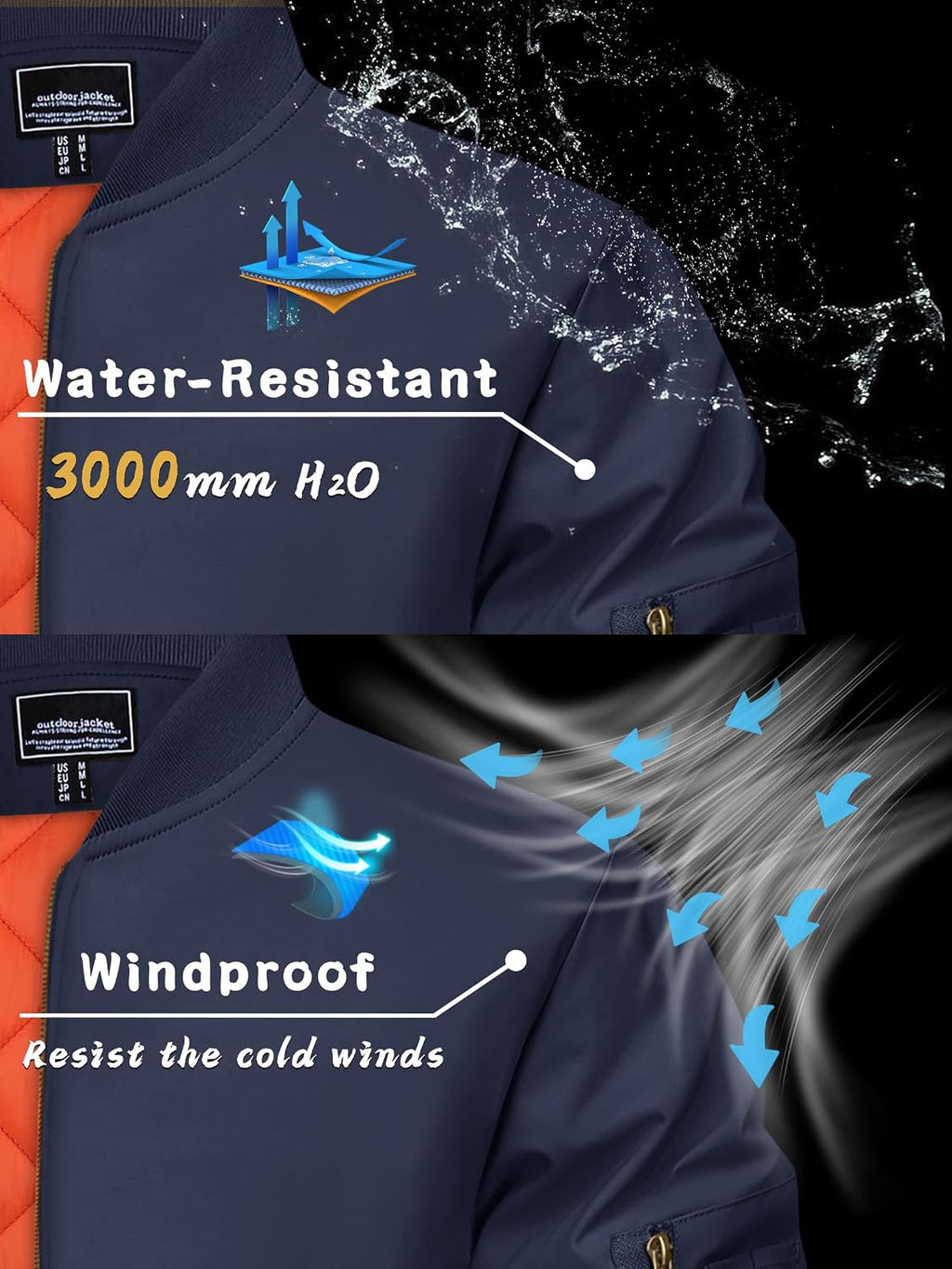 KEFITEVD Men's Bomber Jackets Winter Windbreaker Warm Full Zip Casual Coats