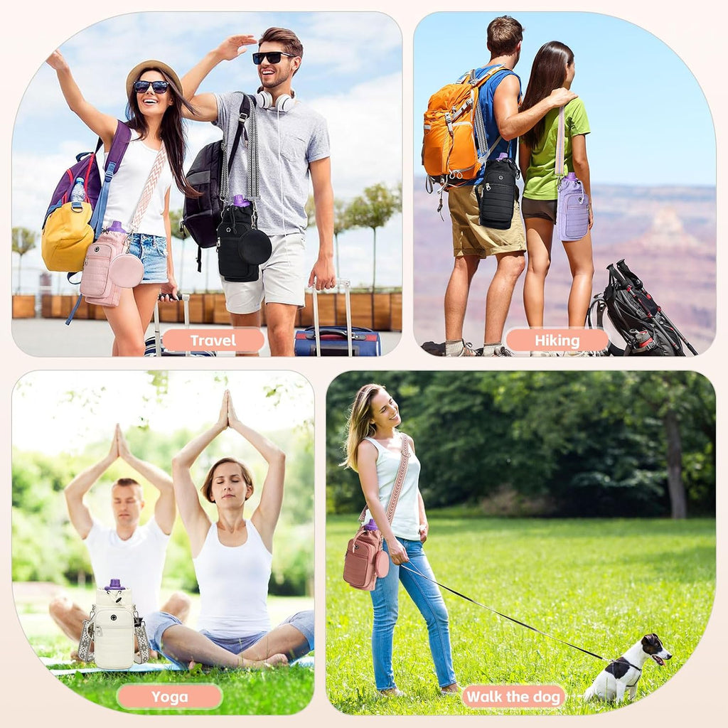 Water Bottle Carrier Bag with Strap Phone Pocket for Walking, Hiking, Cycling