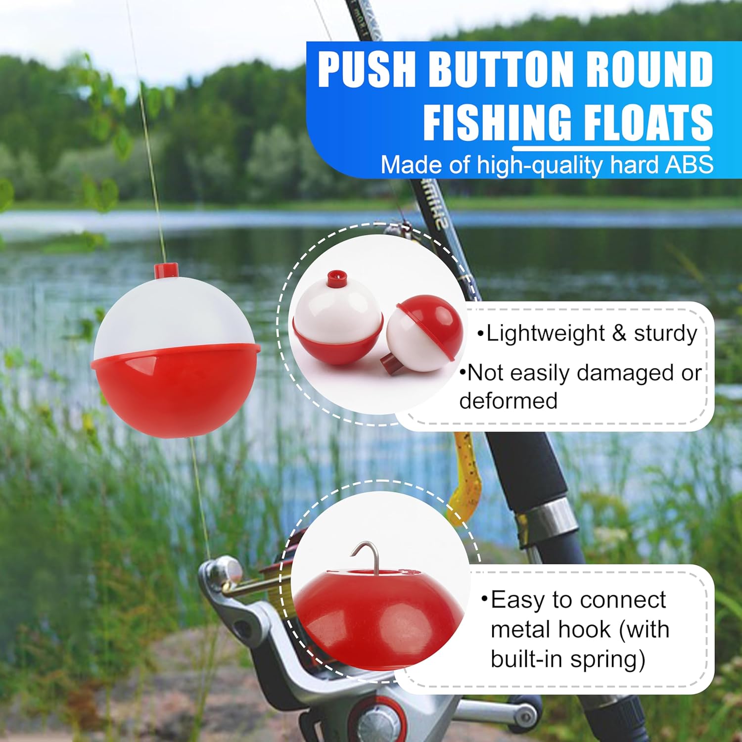 AGOOL Fishing Bobbers Set Snap Hard ABS on Red/White Fishing Floats Bobbers Push Button Round Buoy Floats Tackle Accessories Size: 0.5/0.75/1/1.25/1.5/1.75/2/2.5 Inch