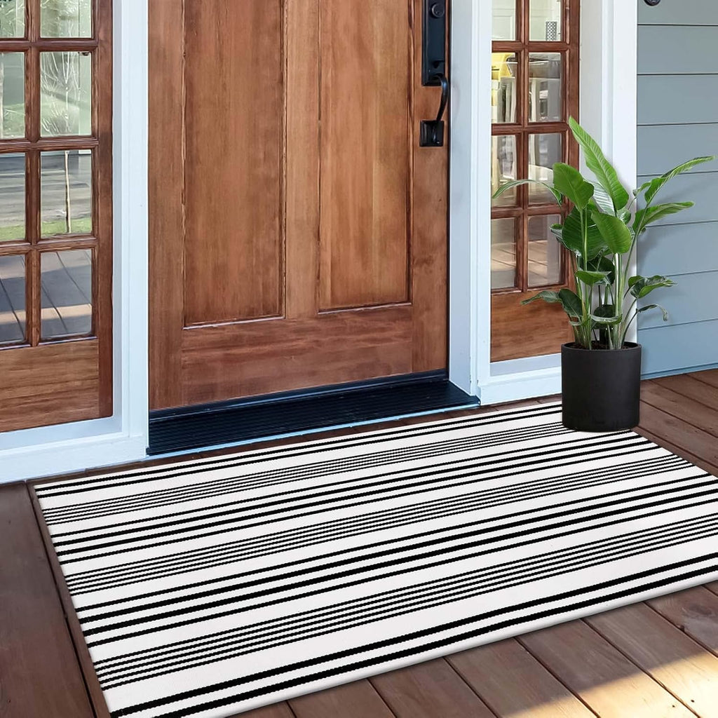 OJIA Black and White Outdoor Rug 24"x51" Front Door Mat Fall Porch Decor
