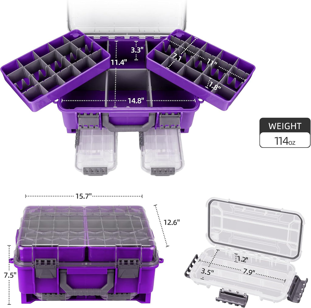 RUNCL Upgraded Large Capacity Waterproof Floating Tackle Box with Rod Holder, Airtight Organizer with Removable Trays for Lures Hooks Baits, Durable Fishing Gear Storage Gift for Anglers