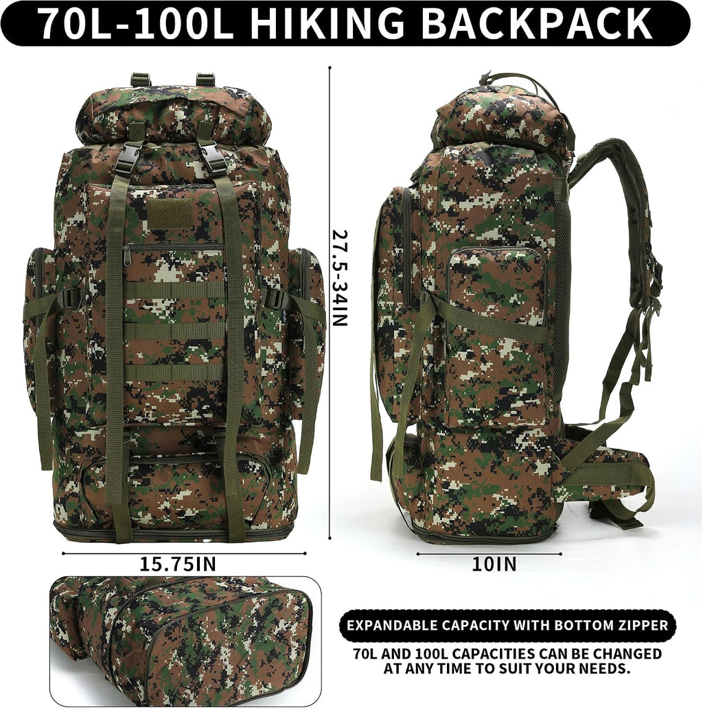 Hiking Backpack for Men 70L/100L Camping Backpack Military Rucksack Molle 3 Days Assault Pack for Climbing