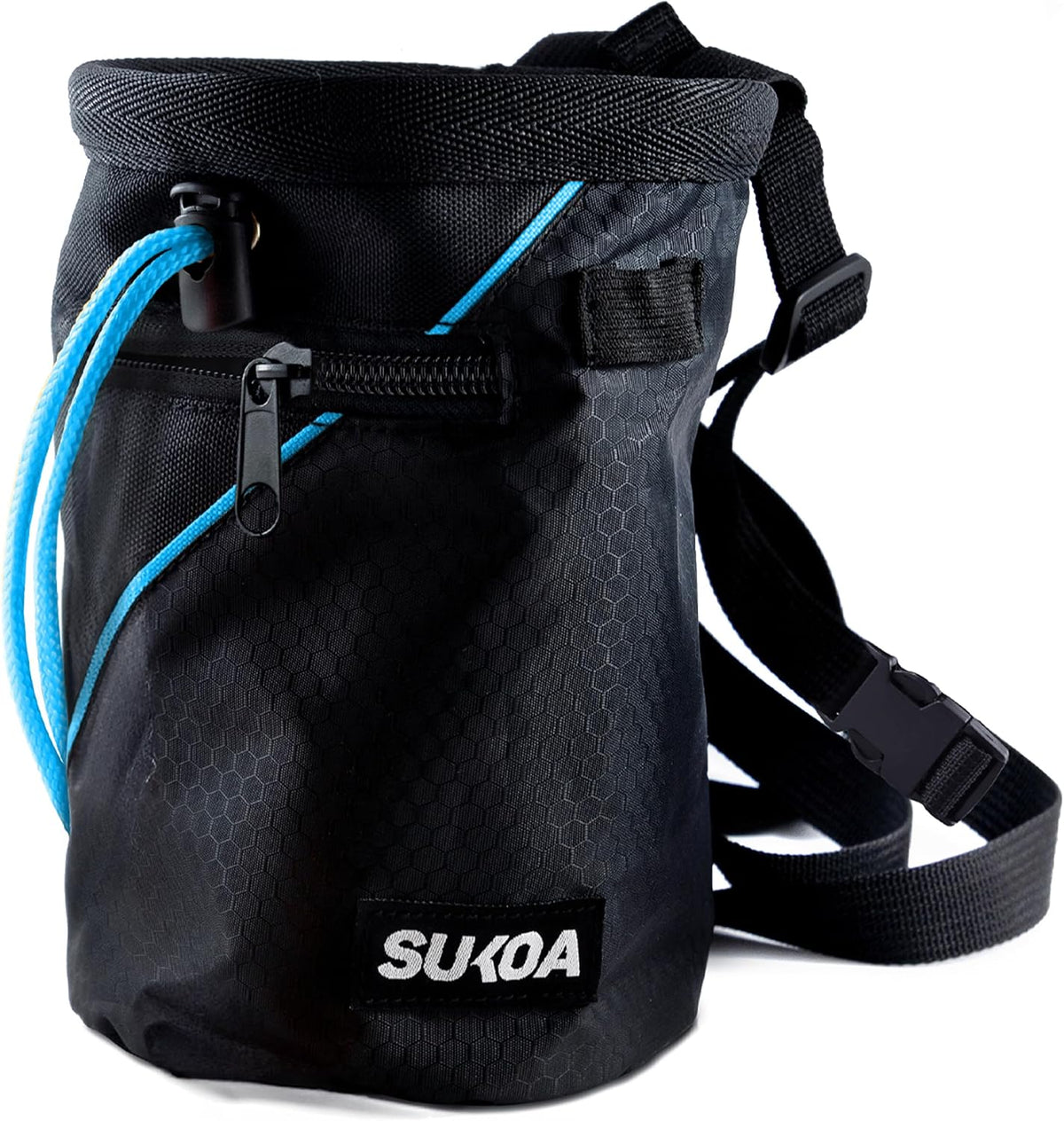 Chalk Bag for Rock Climbing - Rock Climbing Gifts Gear Accessories - Quick-Clip Belt, Large Zippered Pockets & Brush Holder - Weight Lifting, Gym, Bouldering, Disc Golf, Wall, Rock Climbing Chalk Bag
