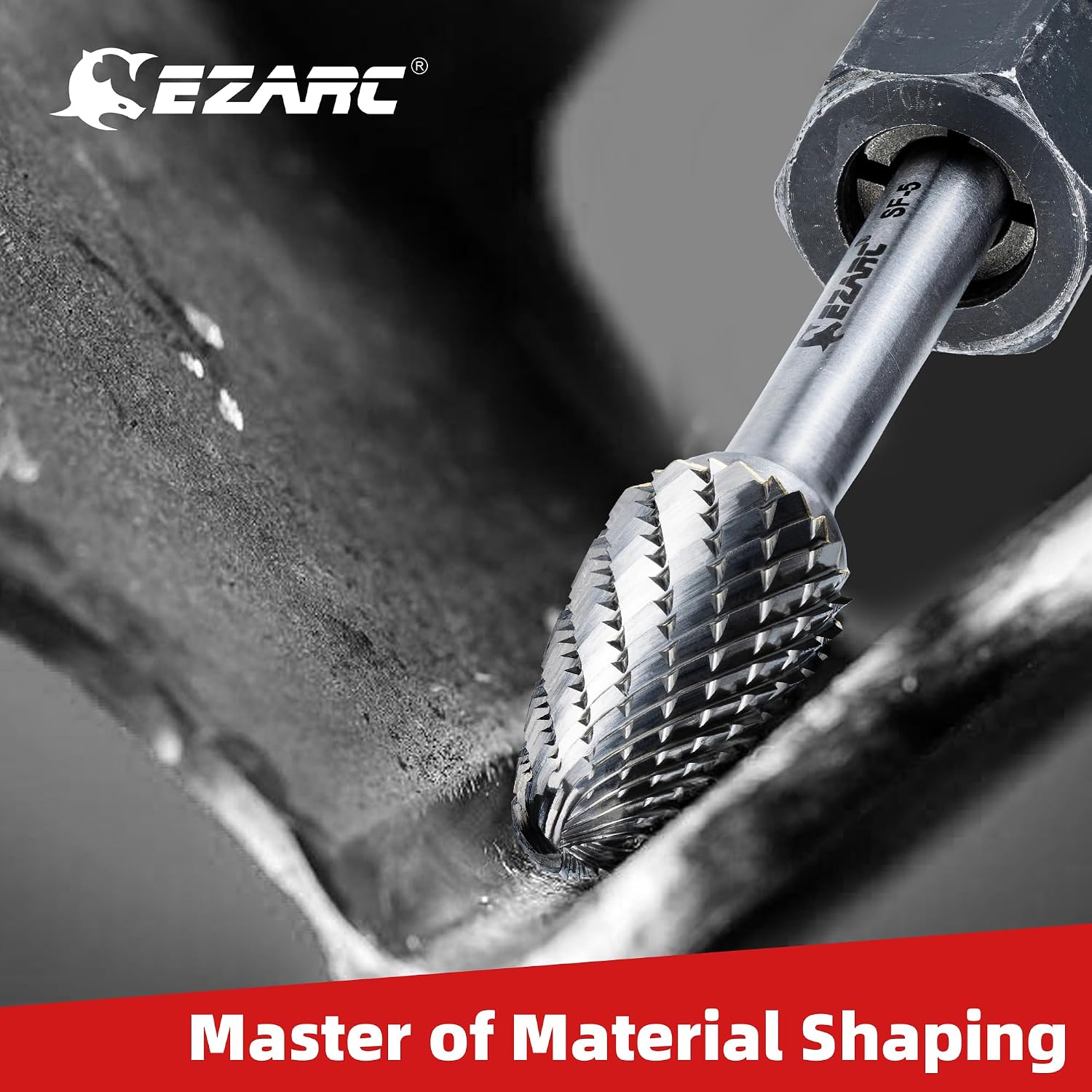 EZARC Tungsten Carbide Rotary Burr Set, 5PCS SF-5 Double Cut, 1/4" Shank
