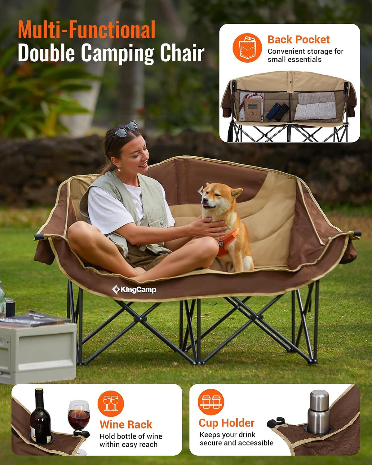 KingCamp Double Camping Chair, Oversized 880lbs Heavy Duty Loveseat XL