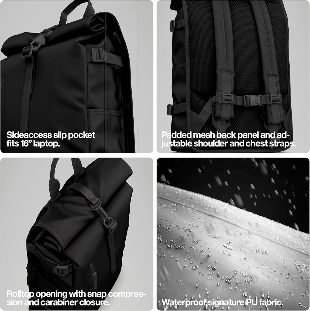 RAINS Rolltop Rucksack Large Waterproof Laptop Backpack for Men, Commuter
