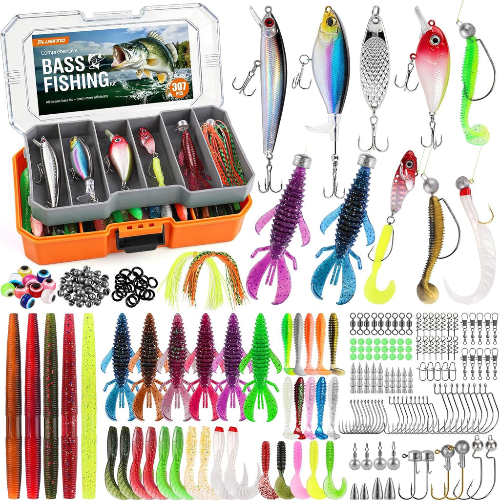 PLUSINNO Bass Fishing Lures Tackle Box Gear Kit with Tackle Included