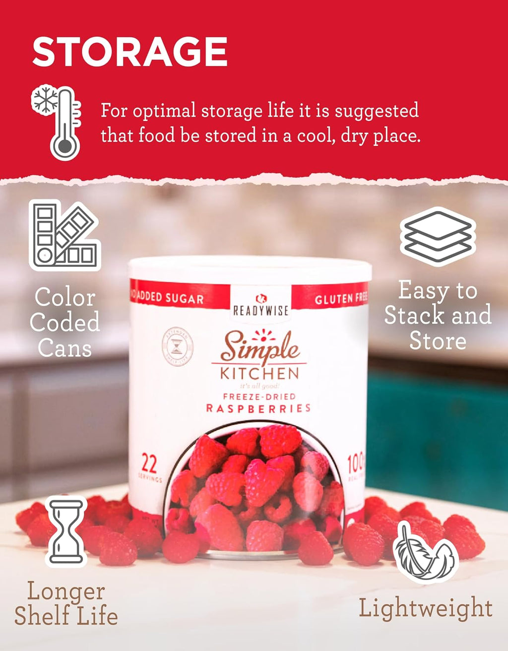 SIMPLE KITCHEN Camping and Outdoors Freeze Dried Raspberries, 22 Servings