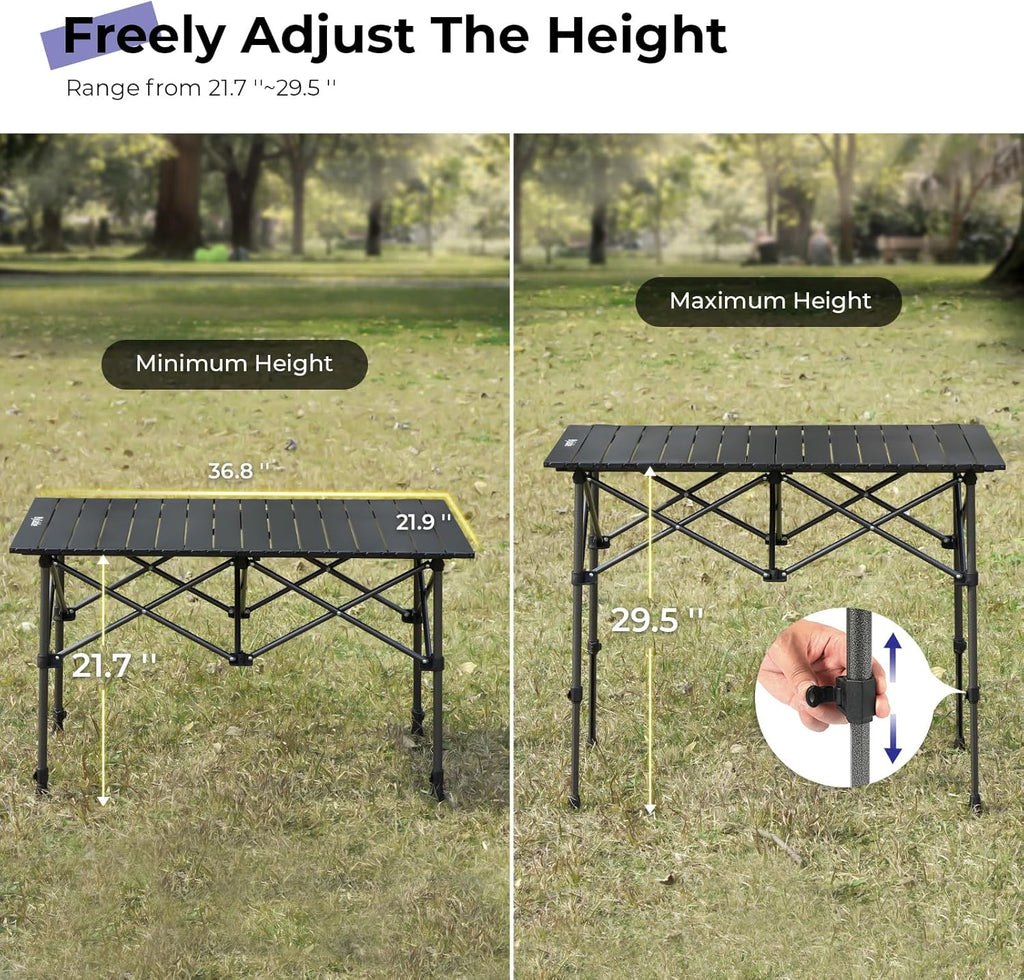 Byliable Folding Camping Table, Portable Aluminum Adjustable Height, Black