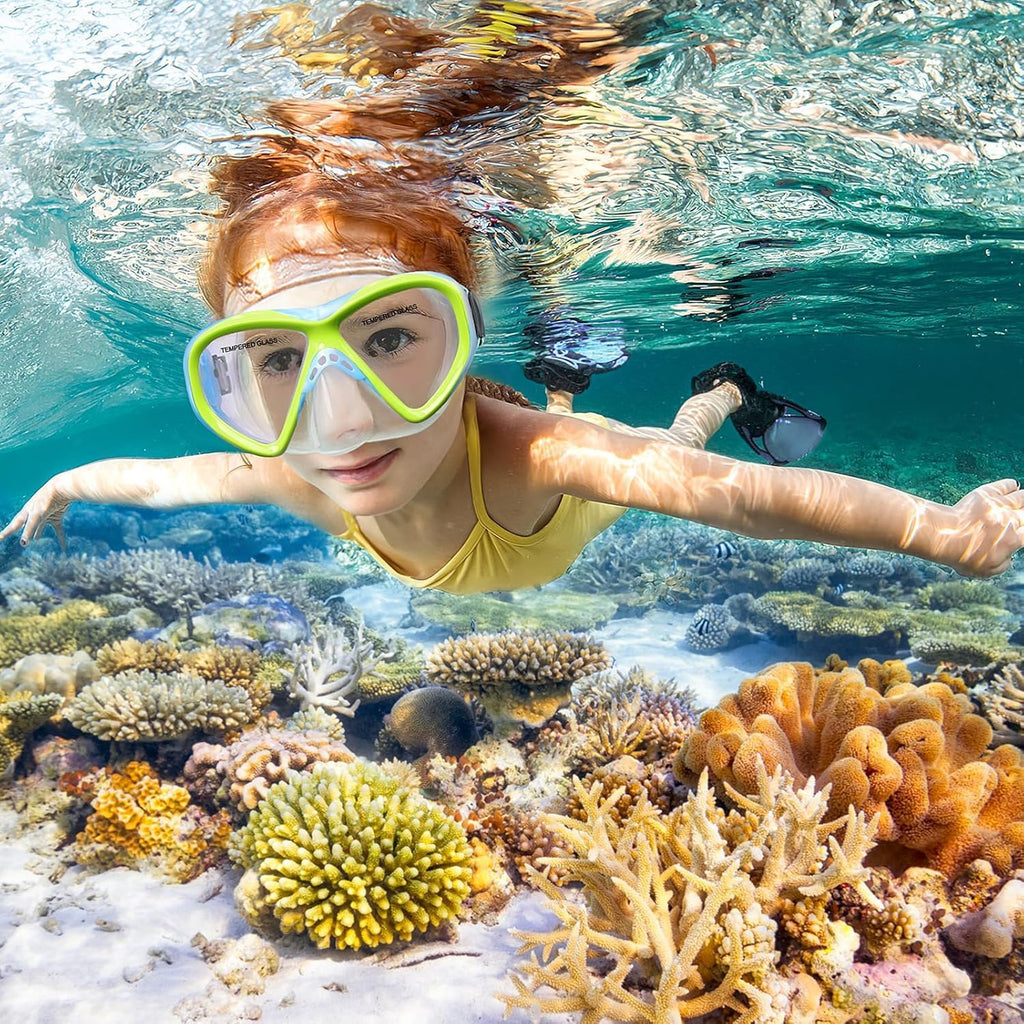 Kids Swim Goggles Snorkel Diving Mask for Boys Girls Ages 5-15, Anti-Fog Swimming Goggles with Nose Cover