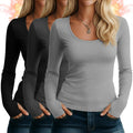 Riyiper 3 Pack Women's Thermal Long Sleeve Shirts Scoop Neck Top