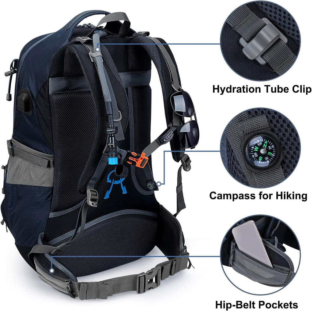 G4Free 50L Hiking Backpack Waterproof Daypack Outdoor Camping Climbing Backpack with Rain Cover for Men Women(Dark Blue)