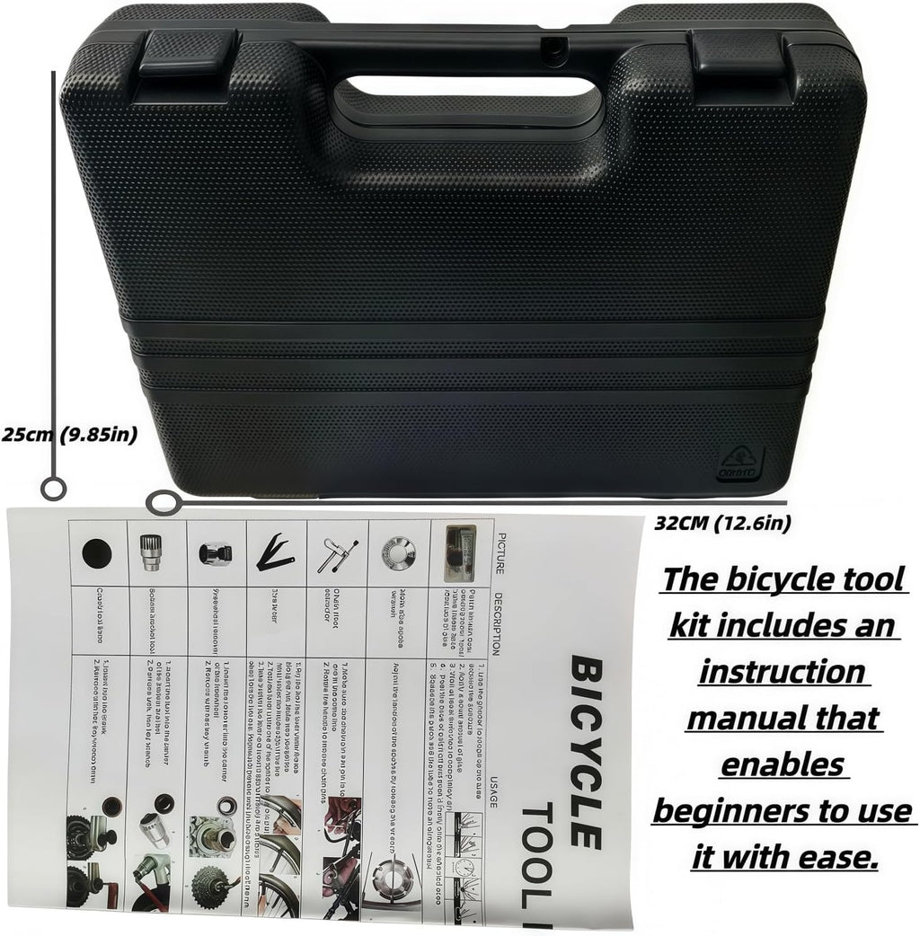 YBEKI Professional Bike Repair Tool Kit with Hard Case - Complete Maintenance Set for Mountain & Road Bikes, Includes Ratchet, Chain Tool, Crank Puller, Tire Bead Breaker, Multi-purpose Pliers