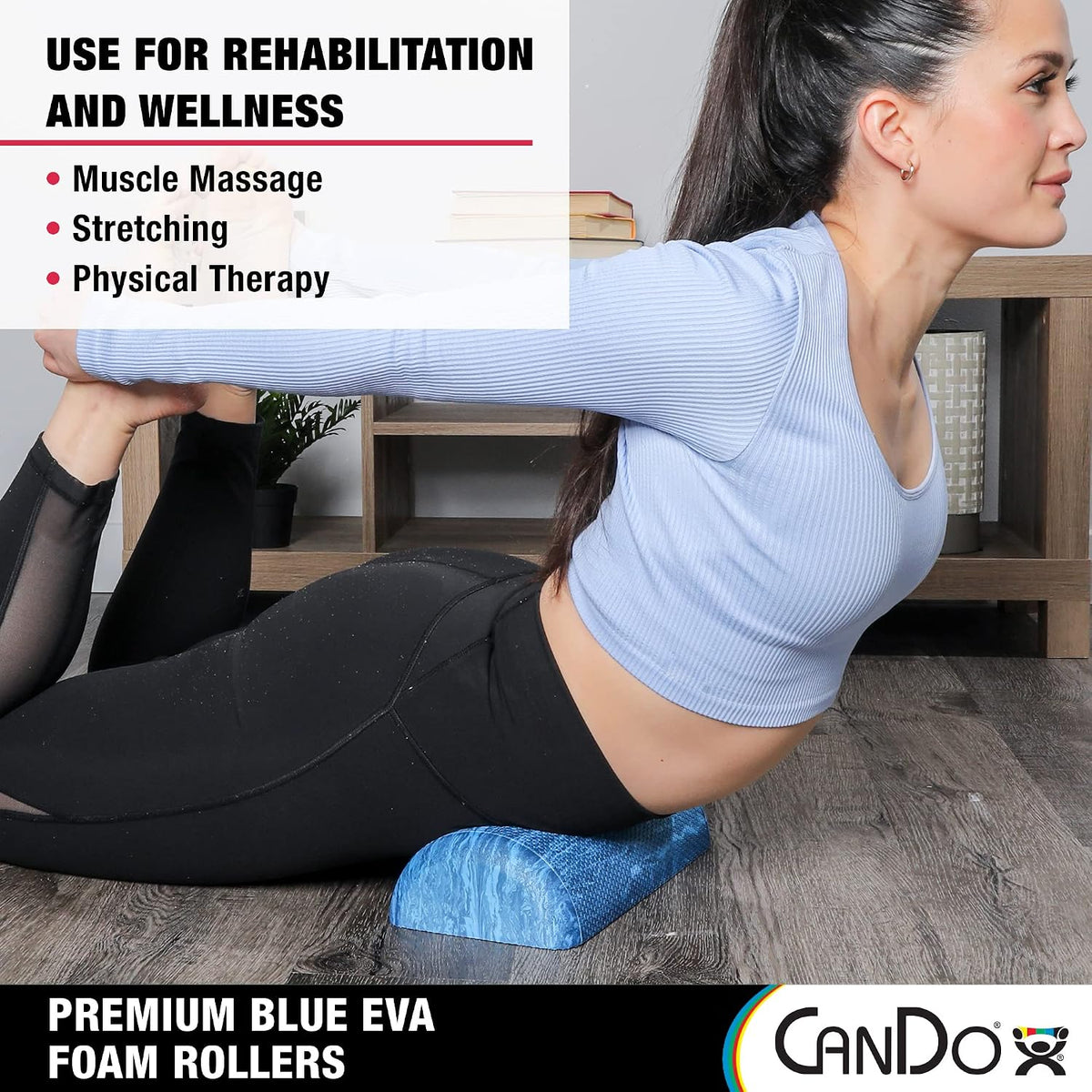 CanDo Premium Blue Marble EVA Foam Roller for Muscle Restoration, Massage Therapy, Sport Recovery and Physical Therapy 6" x 12" Half-Round