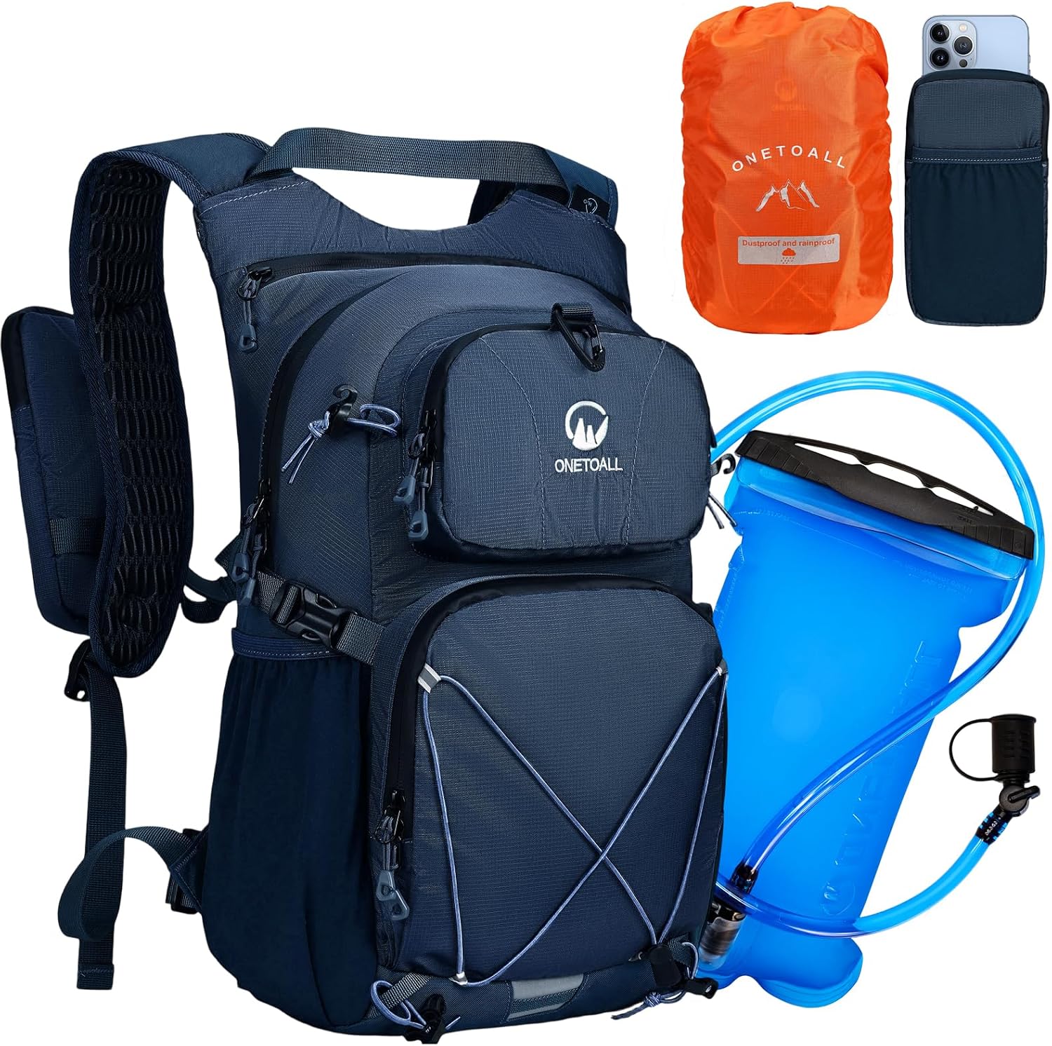 Hydration Backpack 22L, Hiking Backpack with 2L Leakproof Bladder, Sewn-in Rain Cover, Insulated Compartment for Men & Women Running, Cycling, Camping