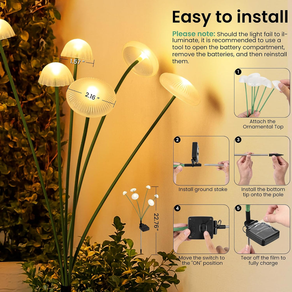 Solar Garden Lights, 2pack Swaying Mushroom Solar Lights