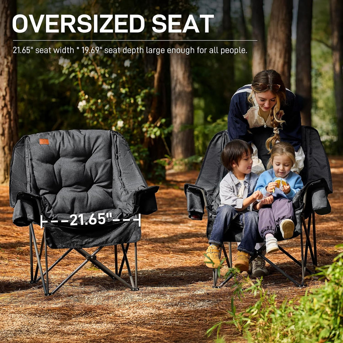 EVER ADVANCED XL Camping Chair with Detachable Cushion Support 400LBS Black