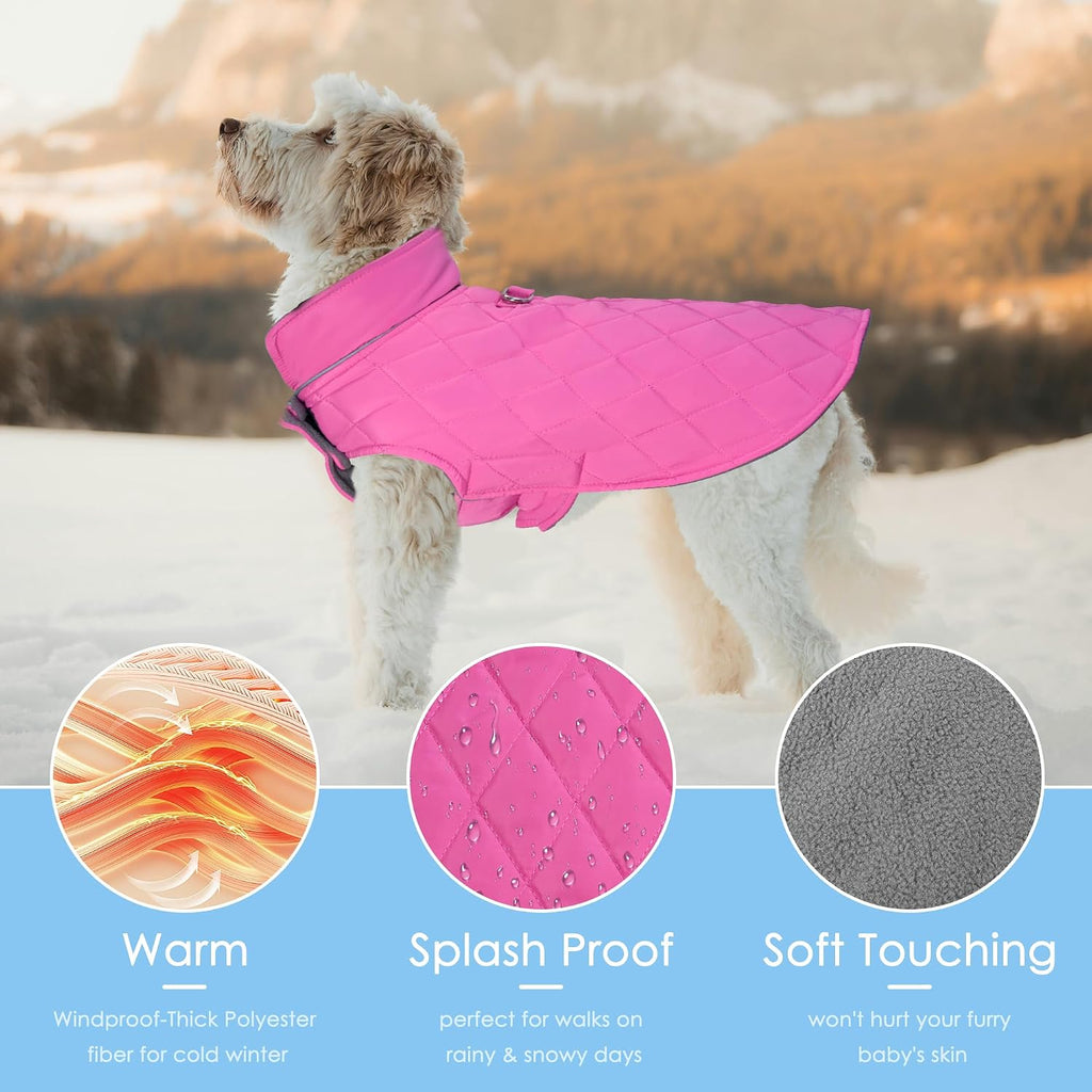Mile High Life Dog Warm Coat, Small Dog Winter Jacket Windproof Water Resistant Cold Weather Coats Cozy Snow Jacket Vest for Puppies (Hot Pink, Medium Chest 17.3")