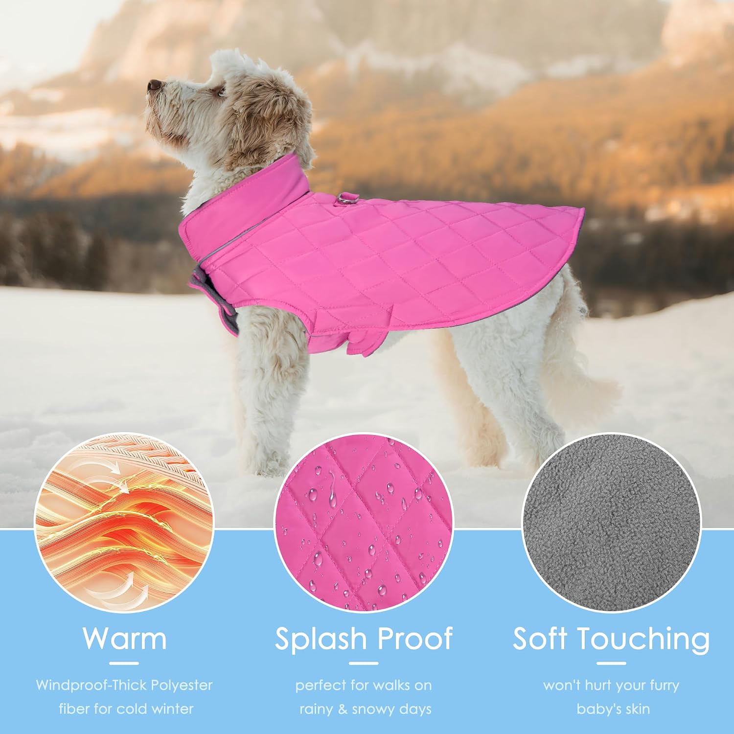 Mile High Life Dog Warm Coat, Small Dog Winter Jacket Windproof Water Resistant Cold Weather Coats Cozy Snow Jacket Vest for Puppies (Hot Pink, Medium Chest 17.3")