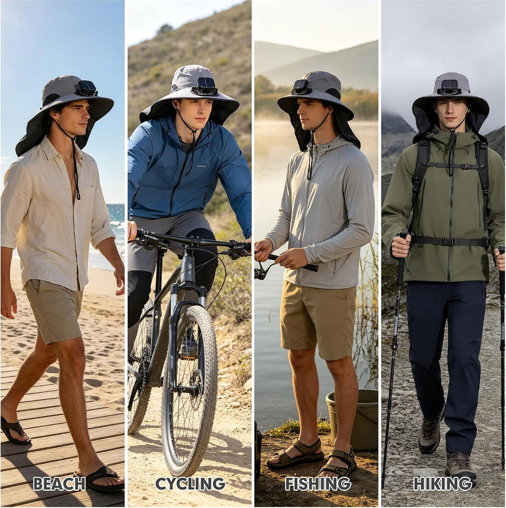 Outdoor Sun Hat Detachable Neck Face Flap UPF 50+UV Protection Visor Fishing Hats with Neck Flap for Men & Women