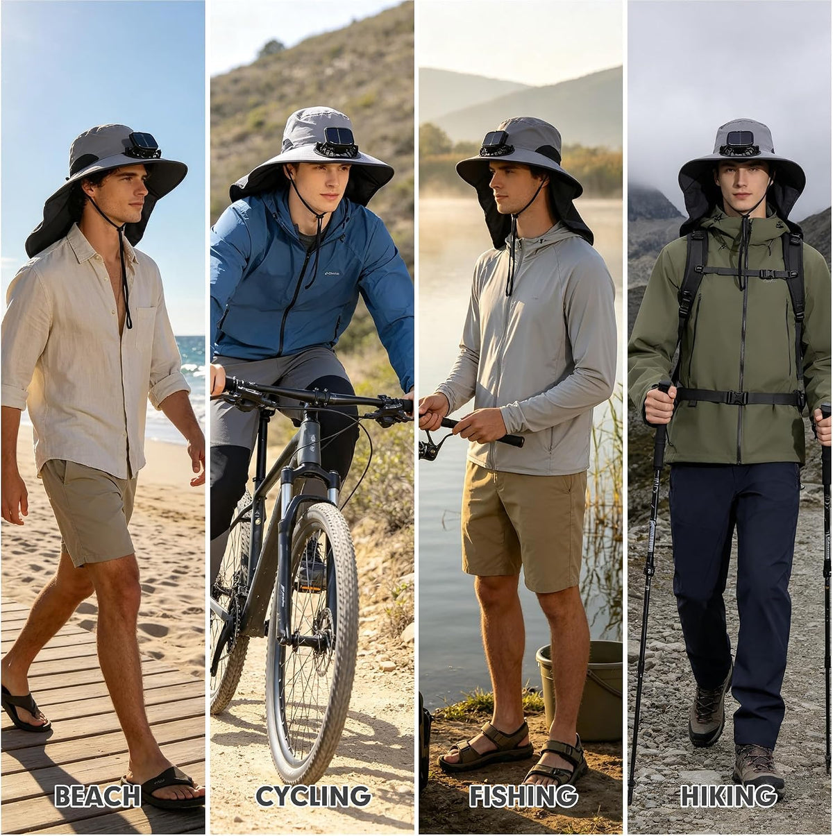 Outdoor Sun Hat Detachable Neck Face Flap UPF 50+UV Protection Visor Fishing Hats with Neck Flap for Men & Women