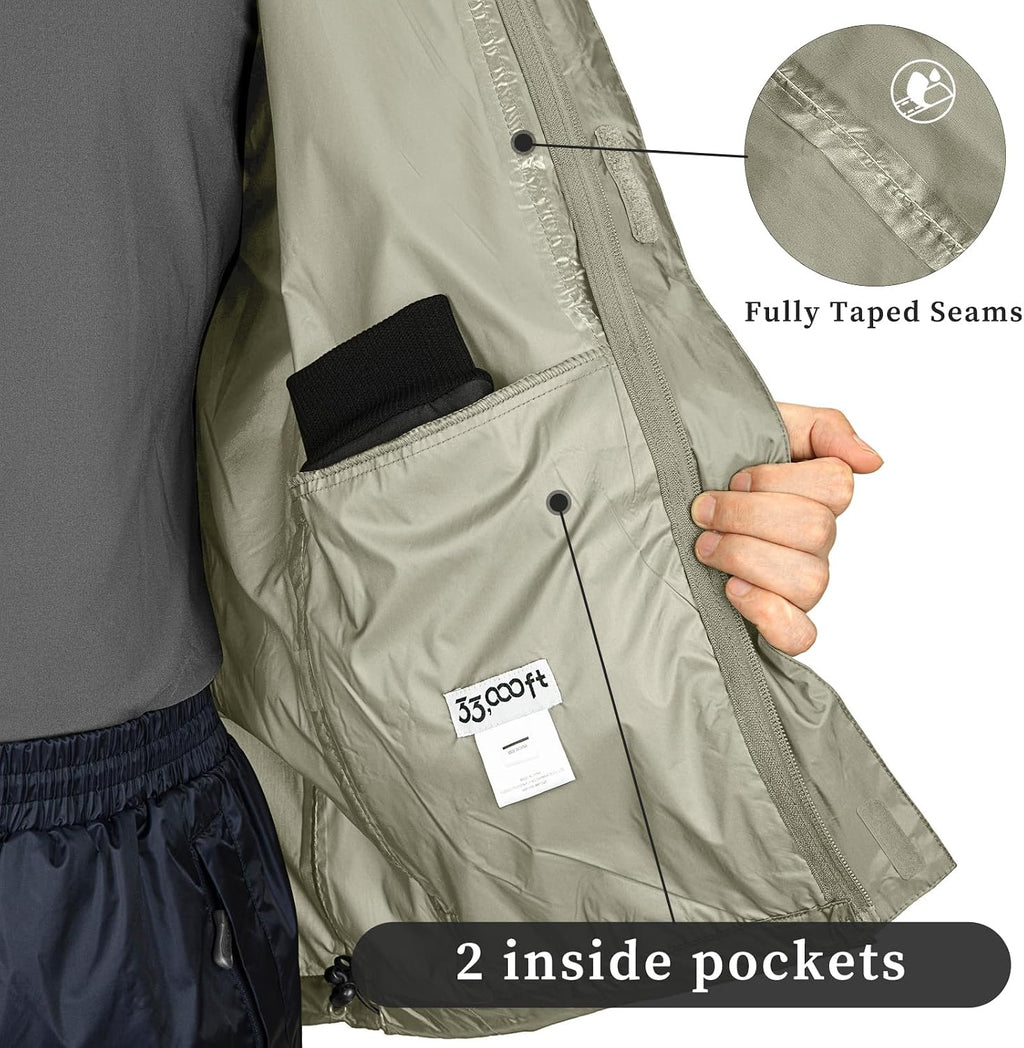 33,000ft Men's Packable Rain Jacket Lightweight Waterproof Golf Raincoat