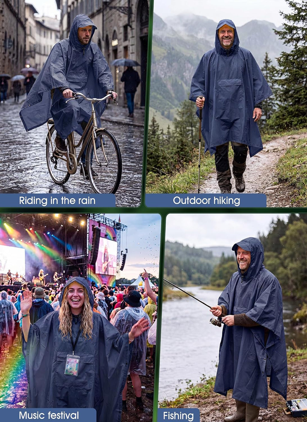 TOMSHOO Multifunctional Raincoat with Hood Waterproof for Adults